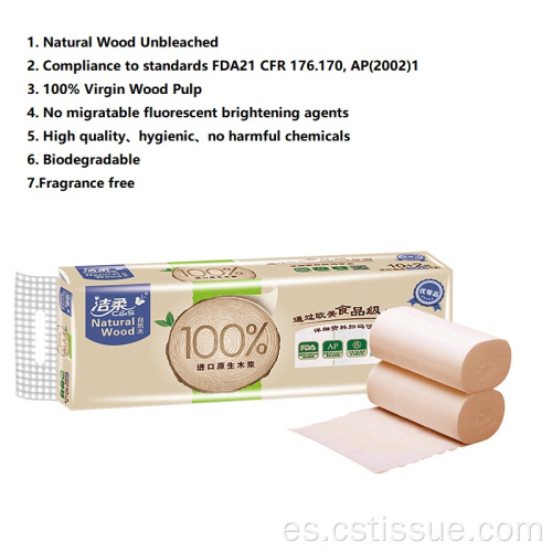 Papel higiénico de 4 capas sin blanquear de madera natural sin blanquear